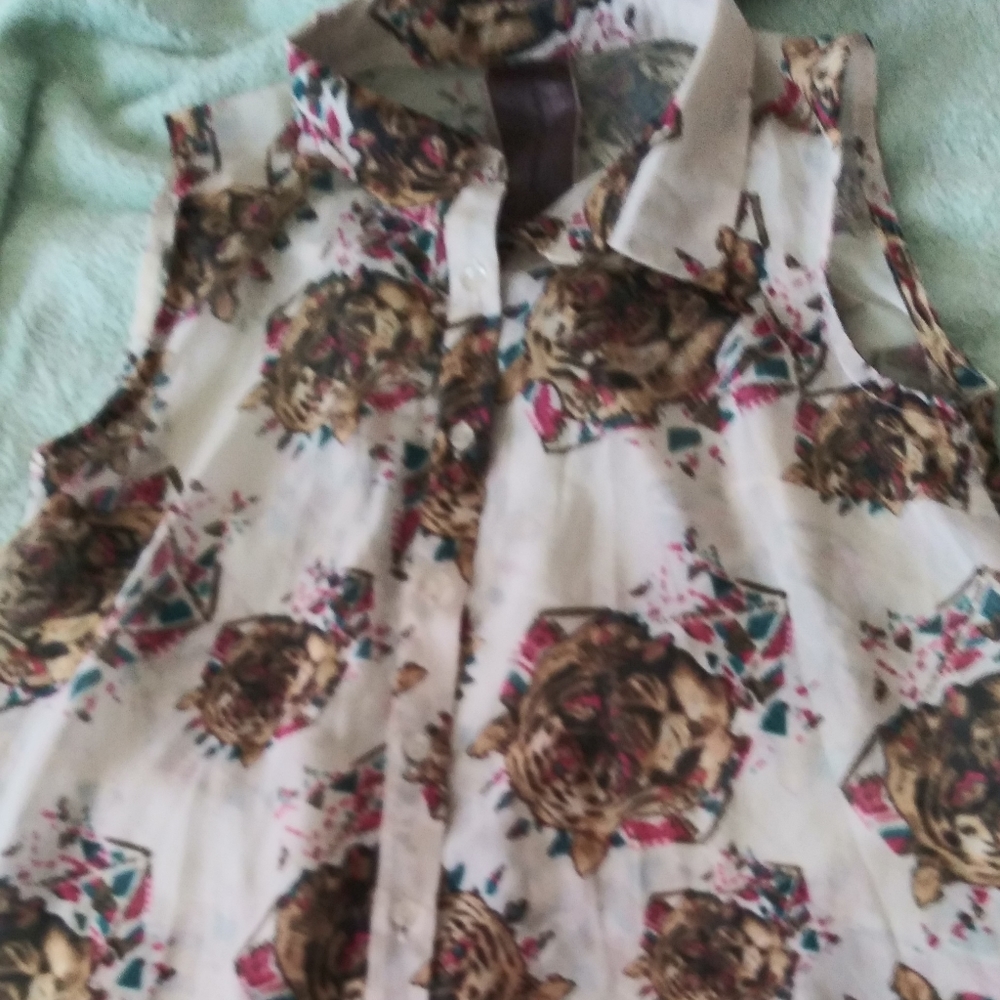 Sleeveless collared button down shirt